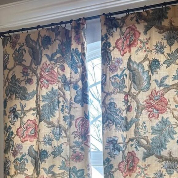 2 Custom Hand-made 46W x 110L Fully Lined Jacobean Curtains - Picture 3 of 9